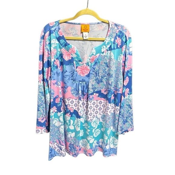Ruby Rd Women’s Blue & Pink Floral 3/4 Sleeve Blouse Size 1X NEW - Picture 1 of 5